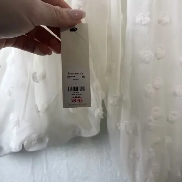 Audrey Parks x Francesca’s Off The Shoulder White Cropped Blouse Polka Dot Large - Picture 10 of 12